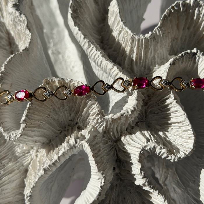 925 Sterling Silver Gold Plated Pink Topaz Bracelet