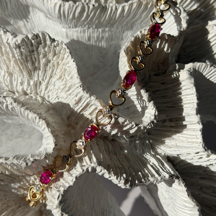 925 Sterling Silver Gold Plated Pink Topaz Bracelet
