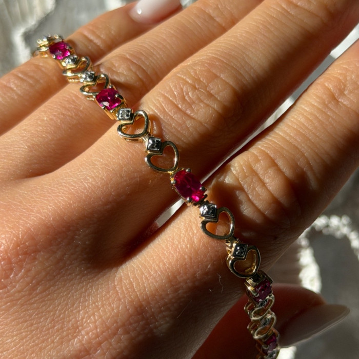 925 Sterling Silver Gold Plated Pink Topaz Bracelet
