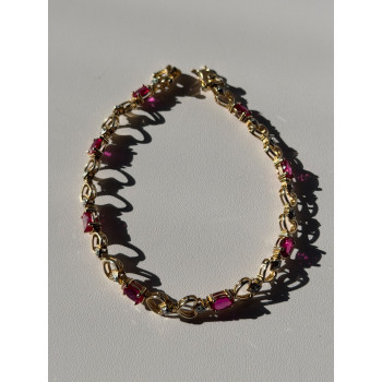 925 Sterling Silver Gold Plated Pink Topaz Bracelet
