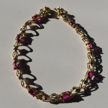 925 Sterling Silver Gold Plated Pink Topaz Bracelet