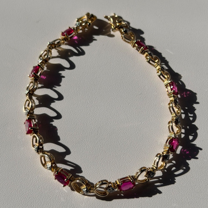 925 Sterling Silver Gold Plated Pink Topaz Bracelet