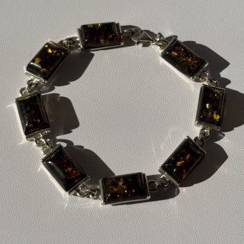 925 Sterling Silver Amber Bracelet Size 7