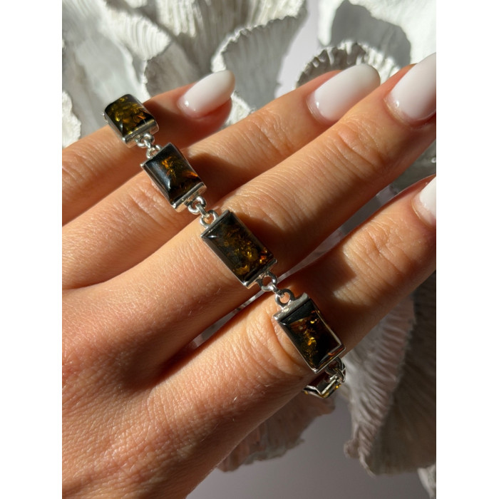 925 Sterling Silver Amber Bracelet Size 7