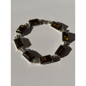 925 Sterling Silver Amber Bracelet Size 7