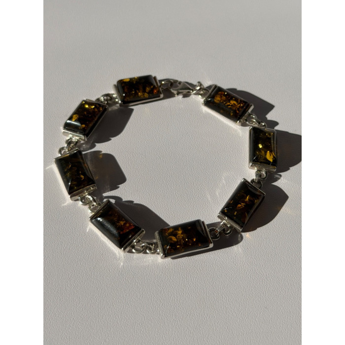925 Sterling Silver Amber Bracelet Size 7