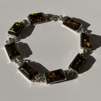 925 Sterling Silver Amber Bracelet Size 7