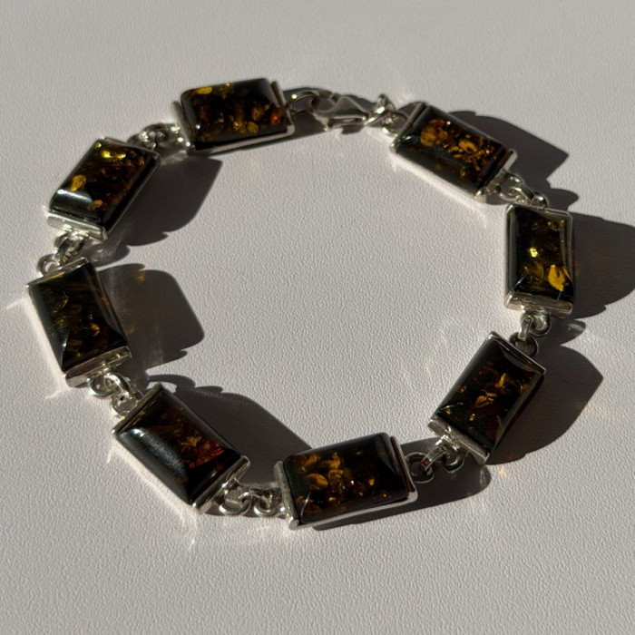 925 Sterling Silver Amber Bracelet Size 7