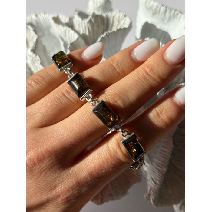 925 Sterling Silver Amber Bracelet Size 7