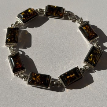925 Sterling Silver Amber Bracelet Size 7