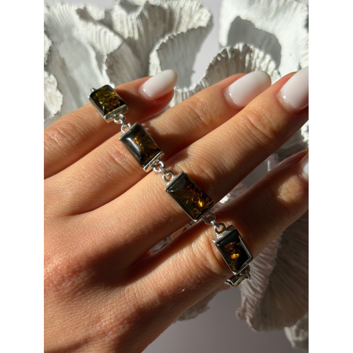 925 Sterling Silver Amber Bracelet Size 7