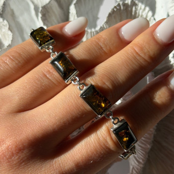 925 Sterling Silver Amber Bracelet Size 7