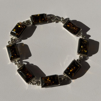 925 Sterling Silver Amber Bracelet Size 7