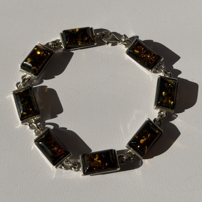 925 Sterling Silver Amber Bracelet Size 7