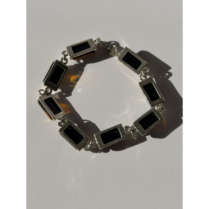 925 Sterling Silver Amber Bracelet Size 7