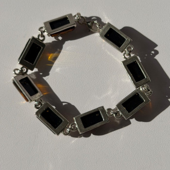 925 Sterling Silver Amber Bracelet Size 7