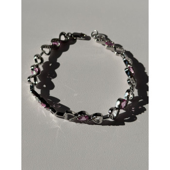 925 Sterling Silver Pink & White Spinel Heart Bracelet