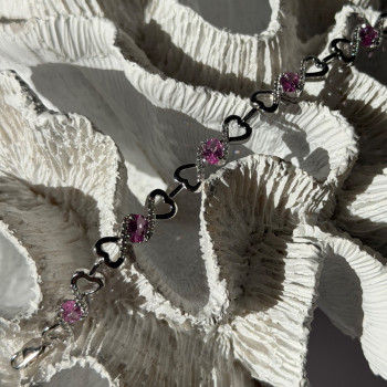 925 Sterling Silver Pink & White Spinel Heart Bracelet