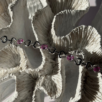 925 Sterling Silver Pink & White Spinel Heart Bracelet