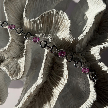 925 Sterling Silver Pink & White Spinel Heart Bracelet