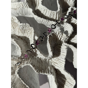 925 Sterling Silver Pink & White Spinel Heart Bracelet