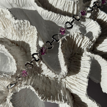 925 Sterling Silver Pink & White Spinel Heart Bracelet