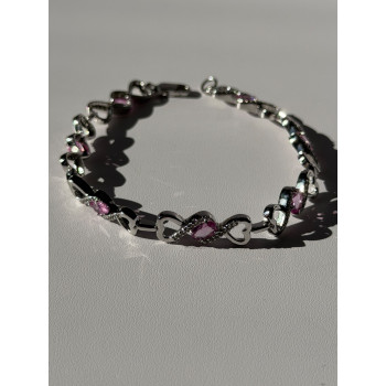 925 Sterling Silver Pink & White Spinel Heart Bracelet