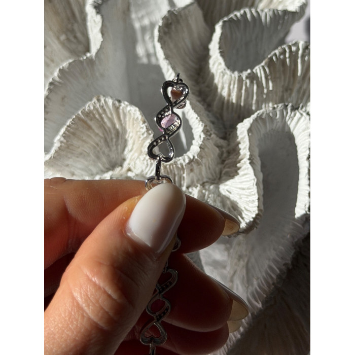 925 Sterling Silver Pink & White Spinel Heart Bracelet