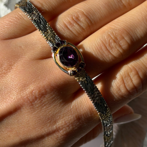 Italy 925 Sterling Silver Gold Plated Amethyst Bracelet