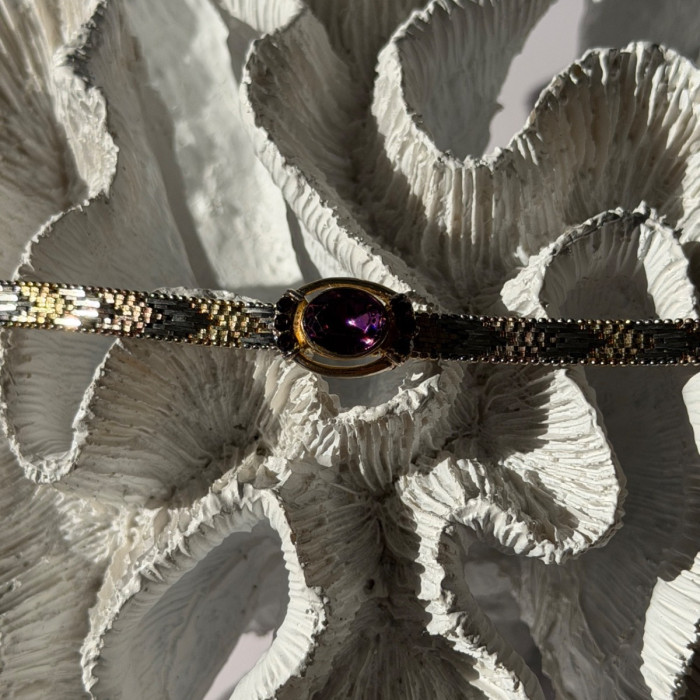 Italy 925 Sterling Silver Gold Plated Amethyst Bracelet