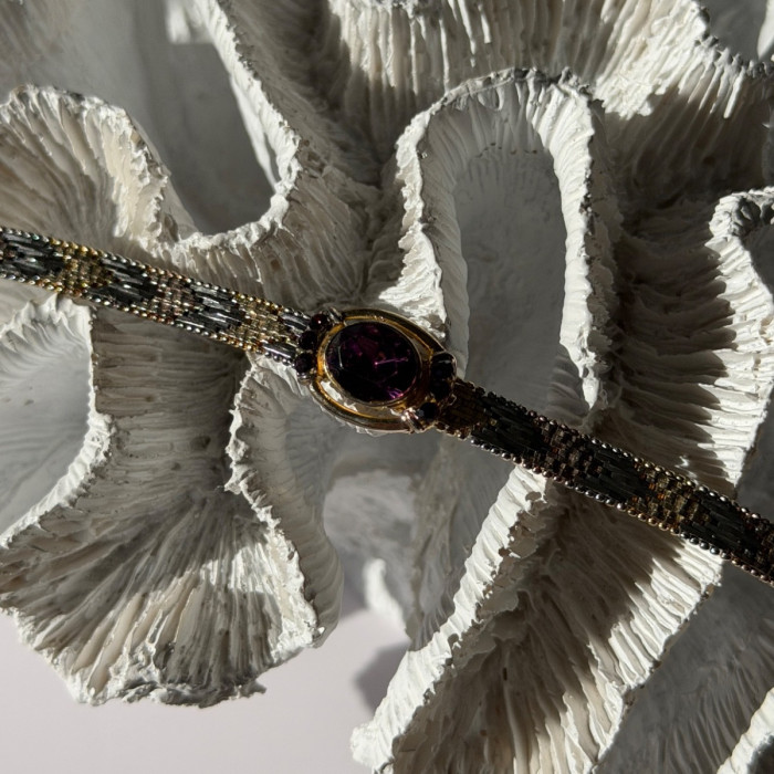 Italy 925 Sterling Silver Gold Plated Amethyst Bracelet