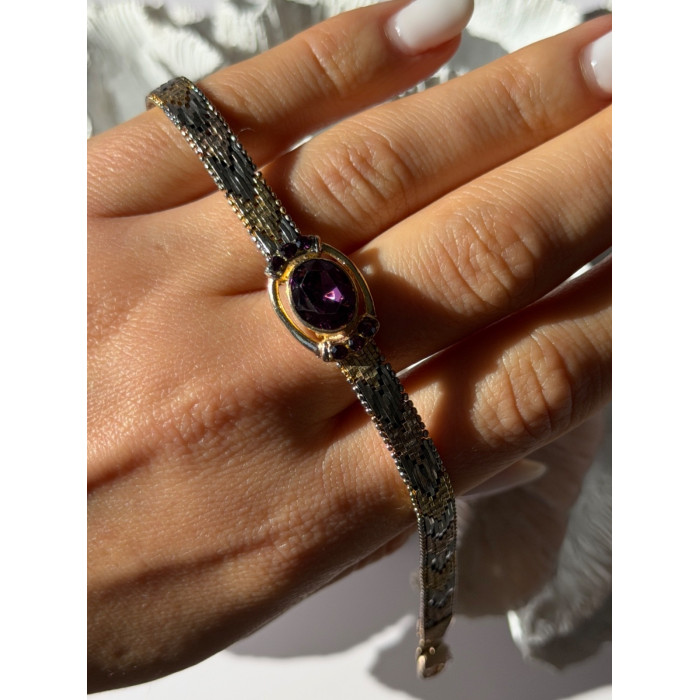 Italy 925 Sterling Silver Gold Plated Amethyst Bracelet