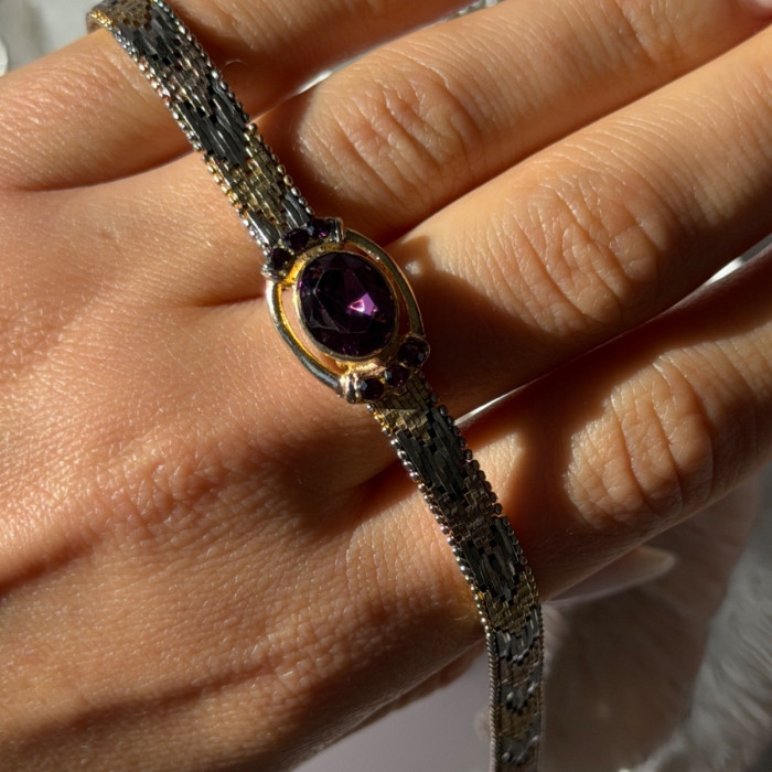 Italy 925 Sterling Silver Gold Plated Amethyst Bracelet