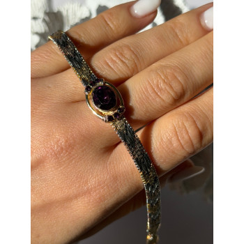 Italy 925 Sterling Silver Gold Plated Amethyst Bracelet