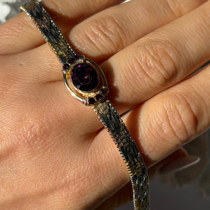 Italy 925 Sterling Silver Gold Plated Amethyst Bracelet
