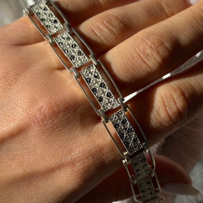 Vintage 925 Sterling Silver Marcasite Bracelet