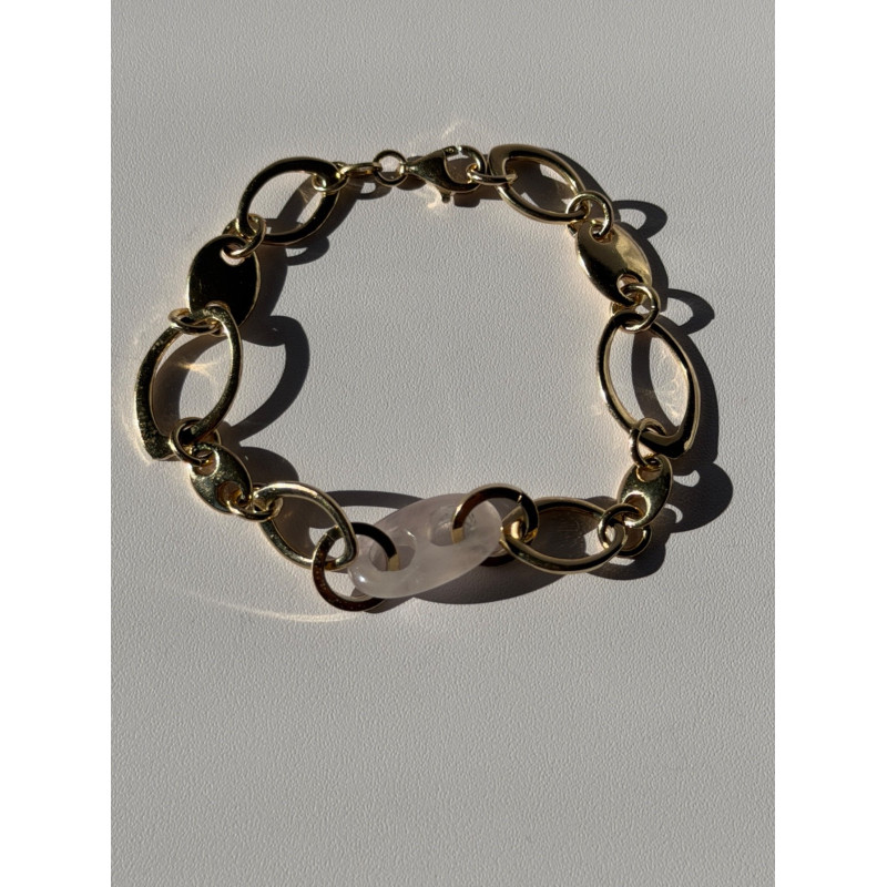 Italy 925 Sterling Silver Gold Plated Rose Quartz Bracelet