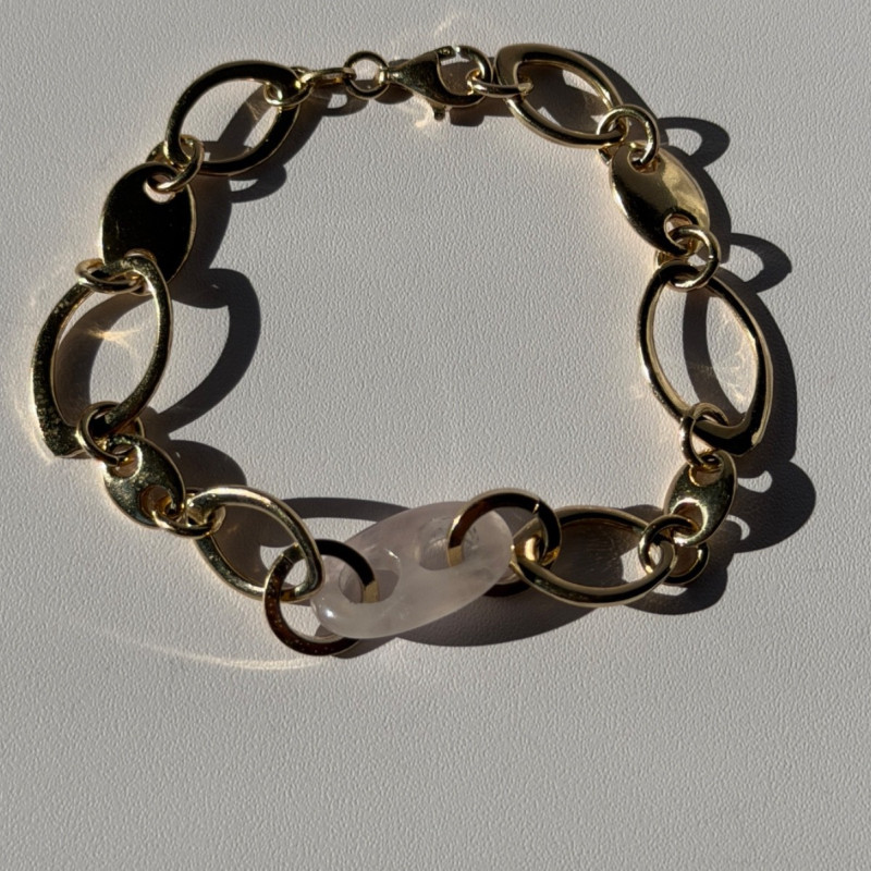 Italy 925 Sterling Silver Gold Plated Rose Quartz Bracelet