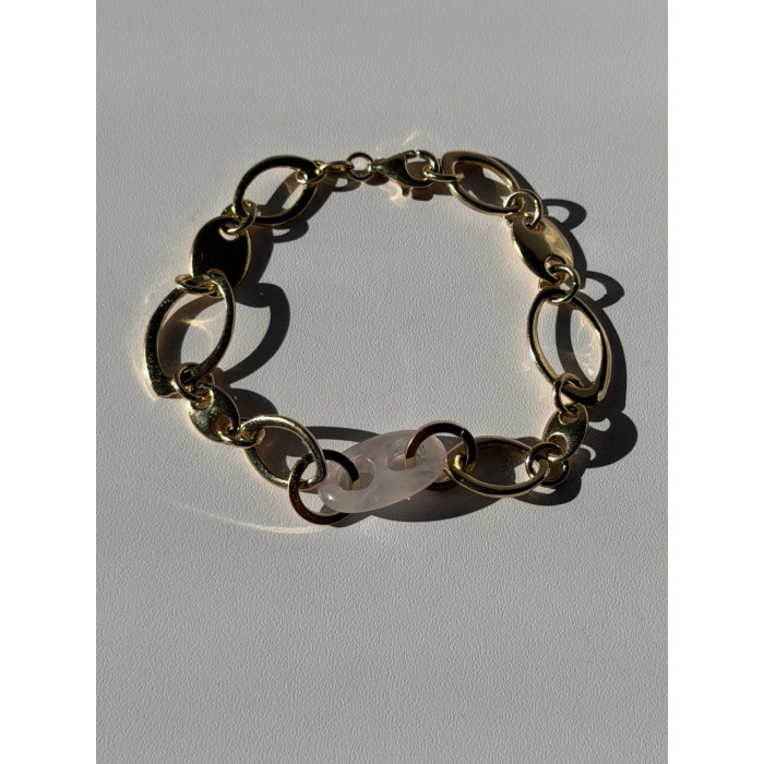 Italy 925 Sterling Silver Gold Plated Rose Quartz Bracelet