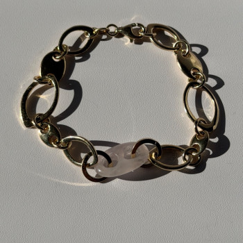Italy 925 Sterling Silver Gold Plated Rose Quartz Bracelet