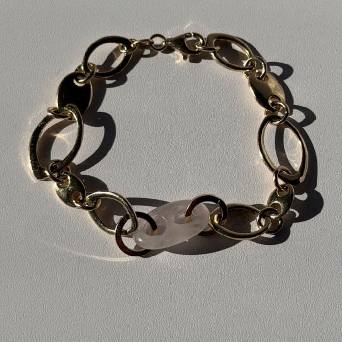 Italy 925 Sterling Silver Gold Plated Rose Quartz Bracelet