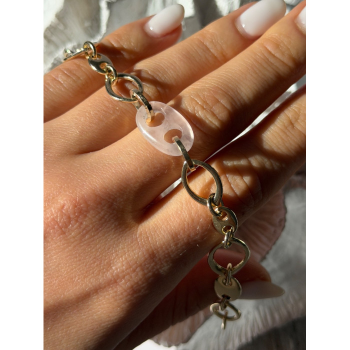 Italy 925 Sterling Silver Gold Plated Rose Quartz Bracelet