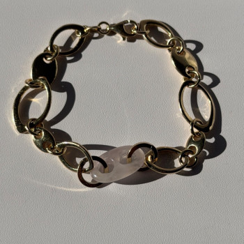 Italy 925 Sterling Silver Gold Plated Rose Quartz Bracelet