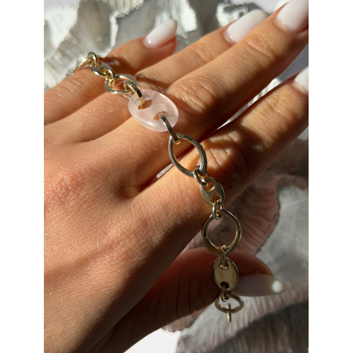 Italy 925 Sterling Silver Gold Plated Rose Quartz Bracelet