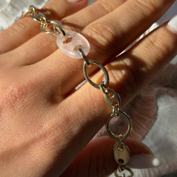 Italy 925 Sterling Silver Gold Plated Rose Quartz Bracelet