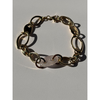 Italy 925 Sterling Silver Gold Plated Rose Quartz Bracelet