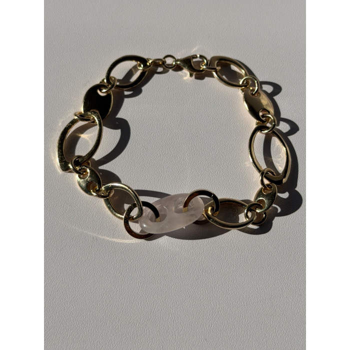 Italy 925 Sterling Silver Gold Plated Rose Quartz Bracelet