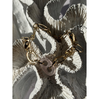 Italy 925 Sterling Silver Gold Plated Rose Quartz Bracelet