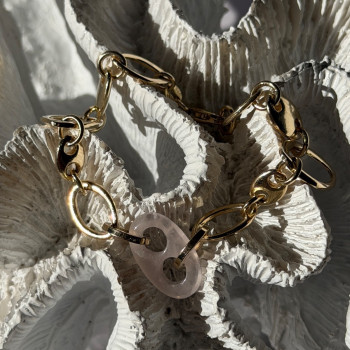 Italy 925 Sterling Silver Gold Plated Rose Quartz Bracelet