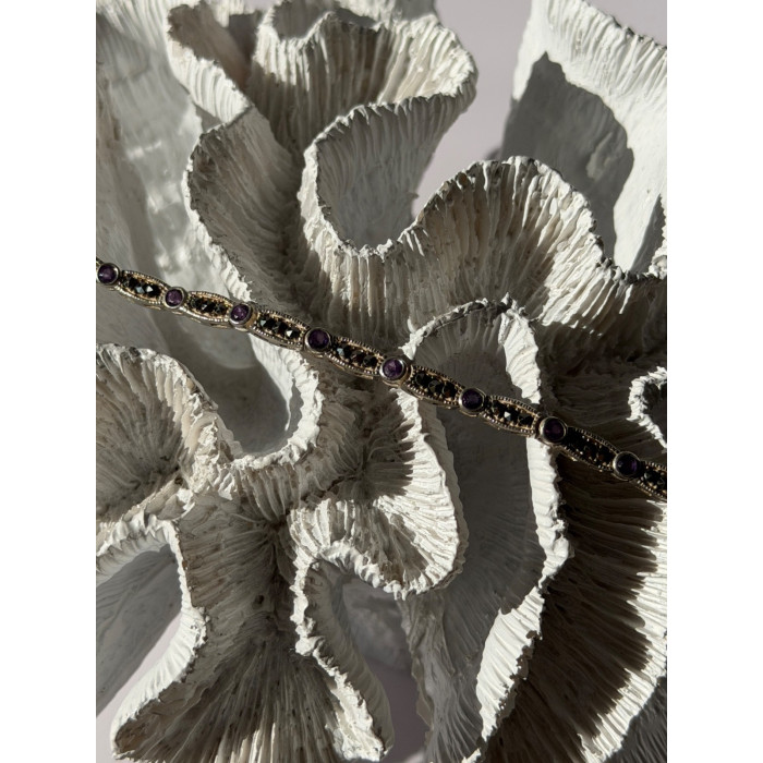 Vintage 925 Sterling Silver Amethyst & Marcasite Bracelet